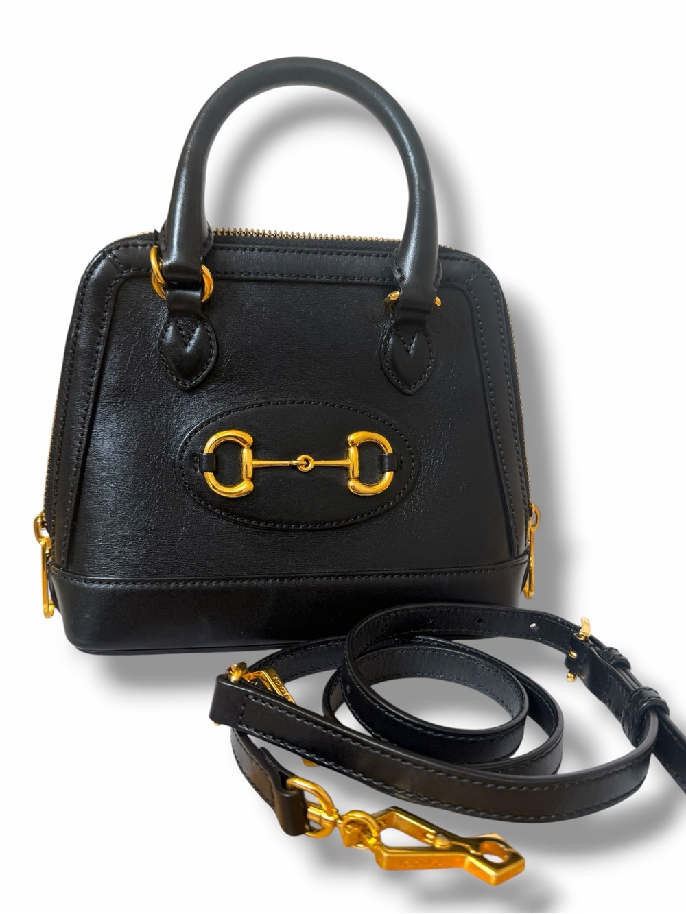 Gucci Horsebit 1955 Mini Top Handle Bag Black Leather Crossbody Authentic